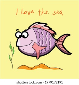 Vector illustration of funny fish in cartoon style