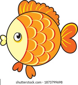 vector illustration funny fish, yellow, red, orange color, isolated, illustration for children