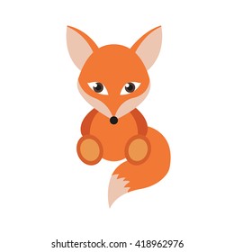 Vector illustration funny fox in the flat style. Lovely pet animal cartoon style.