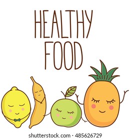 Vector illustration. Funny fruits on a white background. Healthy food. Hand Drawn doodle.