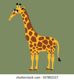 Vector illustration of funny giraffe on green background