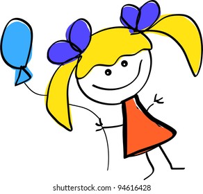vector illustration of funny girl with balloons isolated on white
