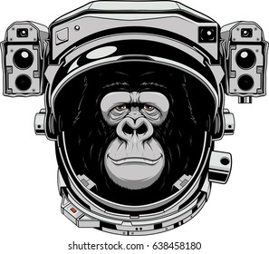 Vector illustration of a funny gorilla in an astronaut's suit.