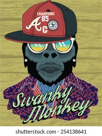 Vector illustration, funny gorilla with glasses.Rapper.