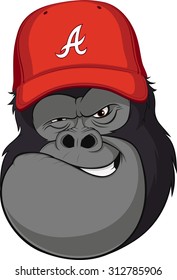 Vector illustration, funny gorilla in a red baseball cap