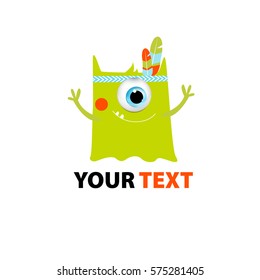 Vector illustration of a funny green monster. It can be used as a poster, postcard invitation.