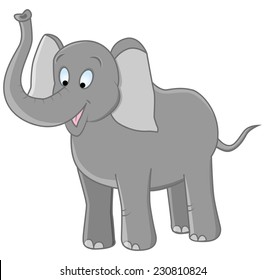 vector illustration of funny grey elephant on isolated background