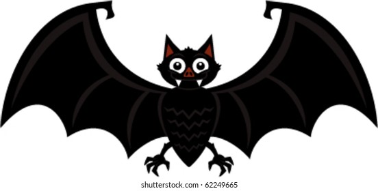 Vector illustration of a funny Halloween cartoon bat flapping its wings and baring its fangs in a smile