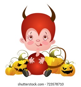 vector illustration of funny halloween characters on white background