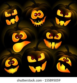 Vector illustration to with funny Halloween pumpkins on a black background