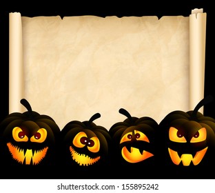 Vector illustration to with funny Halloween pumpkins on the background of papyrus