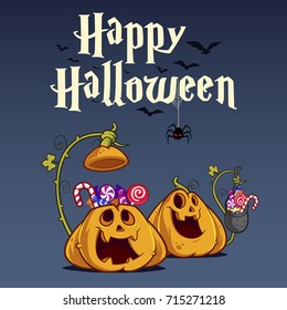 Vector illustration of funny Halloween pumpkins