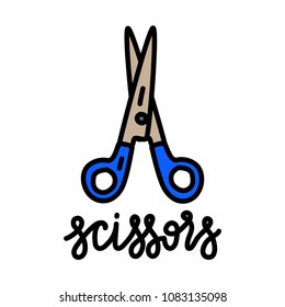 Vector illustration of a funny hand drawn scissors with lettering for ABC, alphabetbooks and books for children