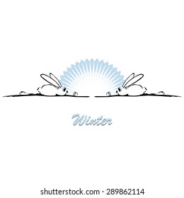 Vector illustration, funny hand-drawn rabbits, season winter