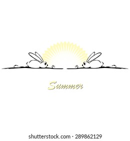 Vector illustration, funny hand-drawn rabbits, season summer