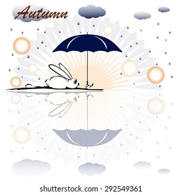 Vector illustration, funny hand-drawn rabbits, season autumn
