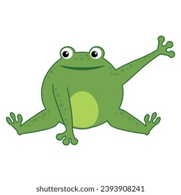 Vector illustration of funny happy green cartoon cute frog isolated on white background