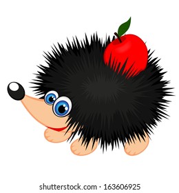Vector illustration of funny hedgehog with red apple 