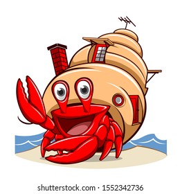 Vector illustration of funny hermit crab