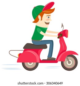 Vector illustration Funny hipster riding red scooter