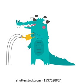 vector illustration funny horoscope with animals aquarius crocodile