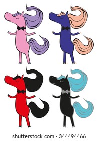 The vector illustration with funny horses