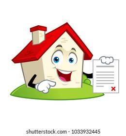 Vector illustration of a funny house with a contract in hand