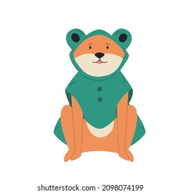 Vector illustration of a funny husky dog in a frog costume. Colorful animal design