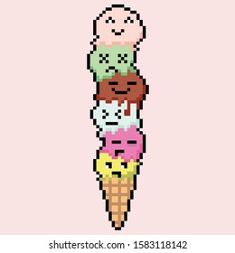Vector illustration of funny ice cream pixel art.