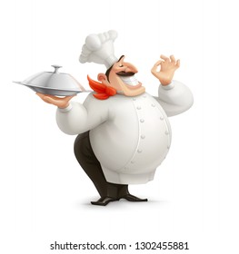Vector Illustration of a Funny Italian Chef Presenting His Specialty of The House.