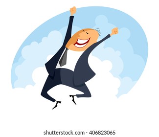 Vector illustration of a funny jumping businessman