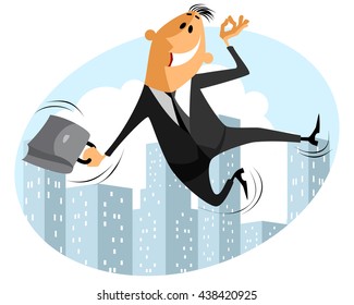 Vector illustration of a funny jumping businessman