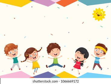 Vector Illustration Of Funny Kids Playing Outside