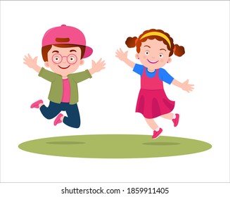 Vector Illustration Of Funny Kids Playing Outside