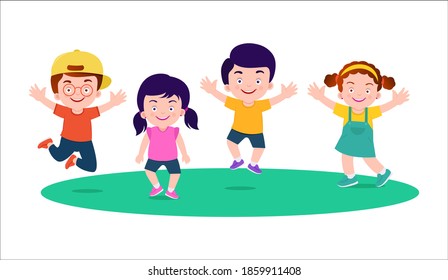 Vector Illustration Of Funny Kids Playing Outside