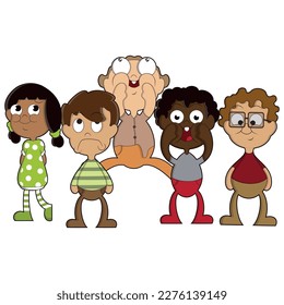 Vector illustration of funny kids playing outside