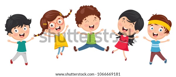 Vector Illustration Of Funny Kids Playing Outside. Pediatric healthcare wall art.