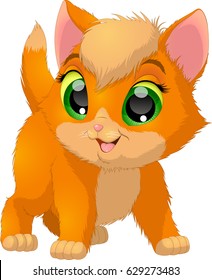 Vector illustration, funny kitten kid smiling, on white background.