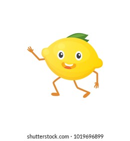 Vector illustration with funny lemon character. fresh food time.