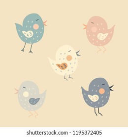 Vector illustration of funny little birds. Concept for postcard, stationery, poster print. 