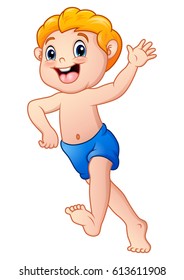 Vector illustration of Funny little boy cartoon wearing a shorts