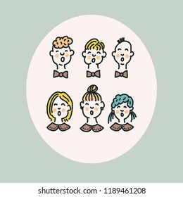 Vector illustration of funny little choir. Concept for postcards, invitations, poster prints. 