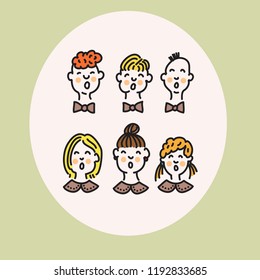 Vector illustration of funny little choir. Concept for postcards, invitations, poster prints. 