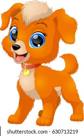 Vector illustration, funny little puppy, smiling, playing, on white background.