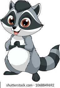 Vector illustration of a funny little raccoon smiling, 
book coloring, over white background