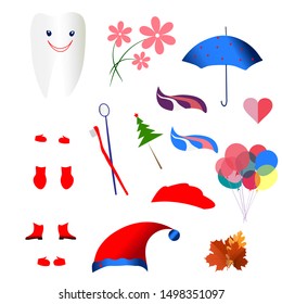 Vector illustration with funny little tooth. With text about seasonal offers. Suitable for the design of dental clinics, for printing on postcards, stickers, posters, prints EPS10