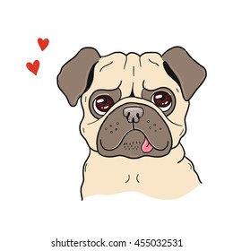 Vector illustration of a funny lovely pug