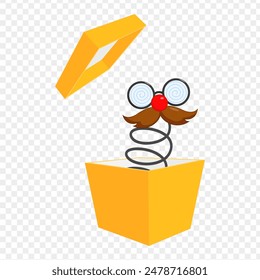 Vector illustration of funny mask popping out of box on transparent background