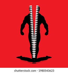  Vector illustration funny metaphoric symbolic concept. Bodybuilder silhouette with mouse shade.