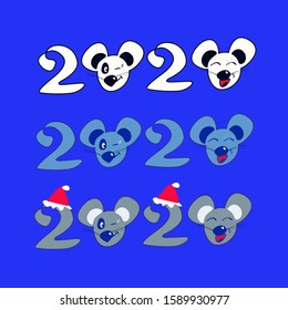 Vector illustration of funny mice. Symbol of 2020 year.